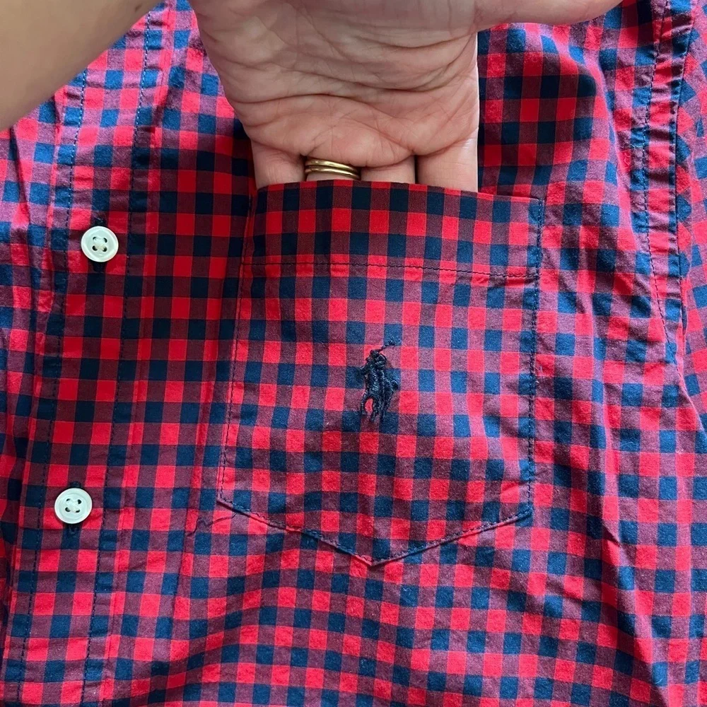 Ralph Lauren Red Gingham Checkered Button Down Long Sleeve Shirt Boys L (14-16)